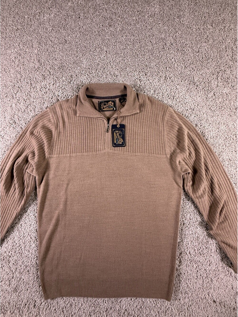 NWT Weatherproof Frontier Men’s Sweater Brown 1/4 Zip Knit Large